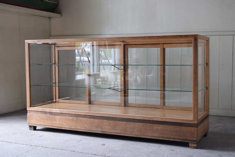 アンティーク特大ナラ材の５面ガラス陳列ガラスショーケース/収納 レジカウンター