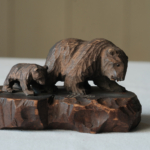 親子の木彫り熊／ガラス目／茶色 親子の木彫り熊／ガラス目／茶色